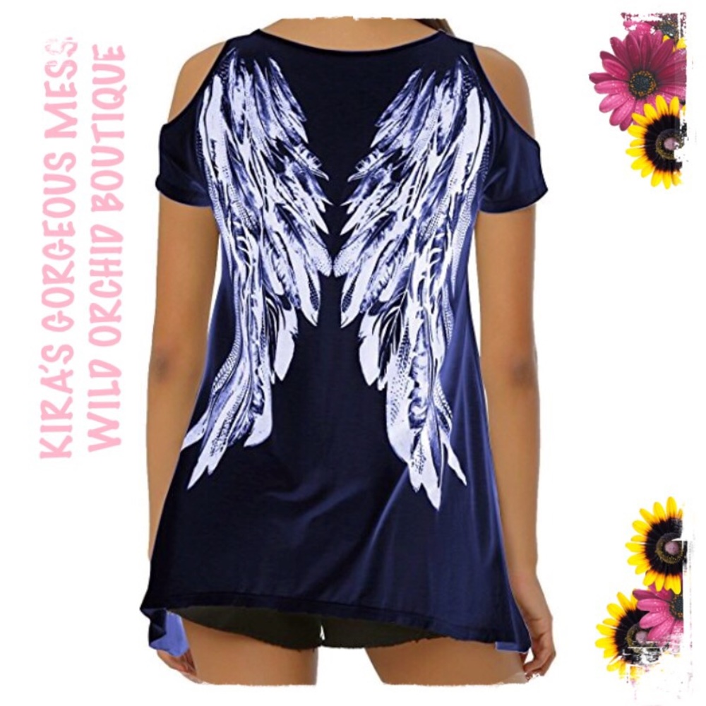 🌹✨🌹BNWT🌹✨ DARK BLUE CUTOUT ANGEL WINGS TEE🌹✨🌹